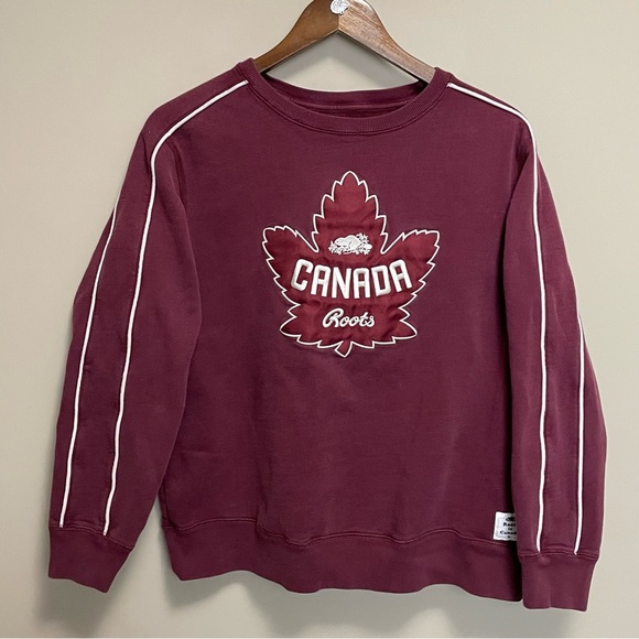 Roots Tops - Roots Vintage Y2K Burgundy Made In Canada Crewneck Sweatshirt Size Medium